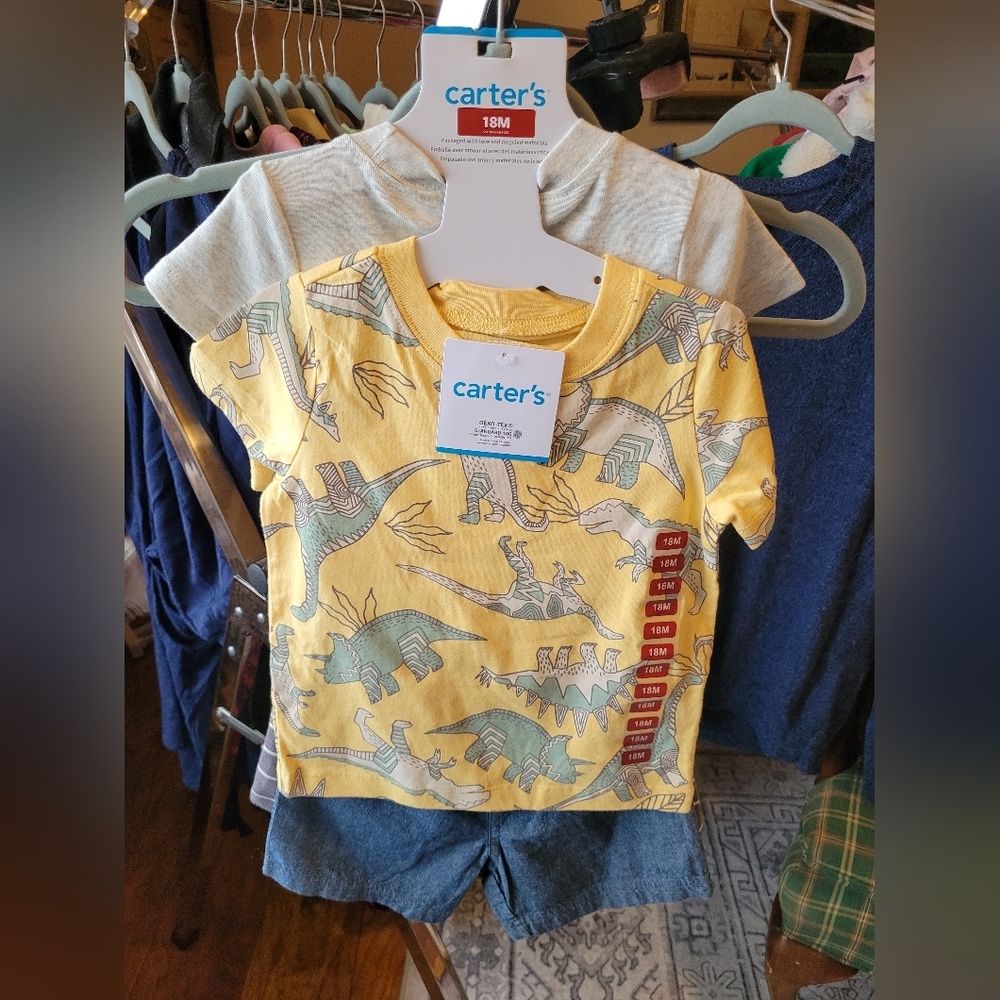 Carter's Yellow and Gray Dinosaur Kids 4 Piece Set - Picture 2 of 3